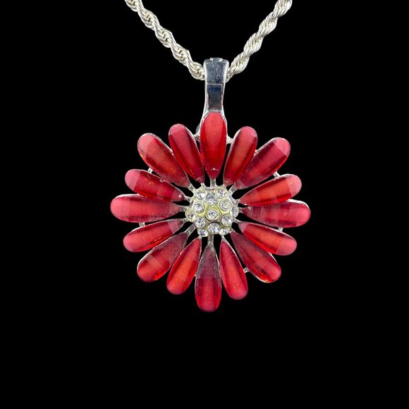 Vintage RMN Red Flower Pendant Necklace Coquette Cottagecore Fairycore 24" - Picture 2 of 8